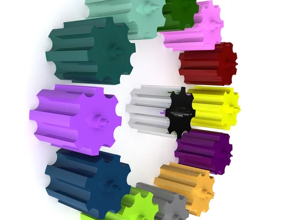 Koła zębate. 3D — Zdjęcie stockowe