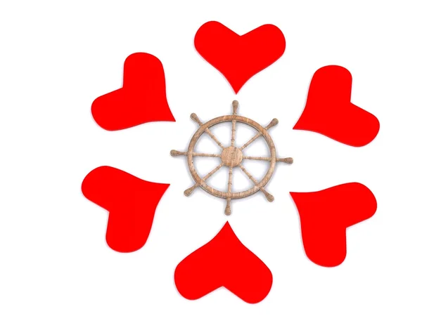 Hearts around rudder — Stock Photo, Image