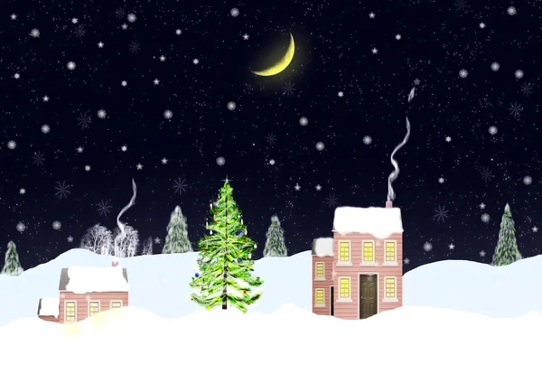 Hus i snöiga kullar — Stockfoto