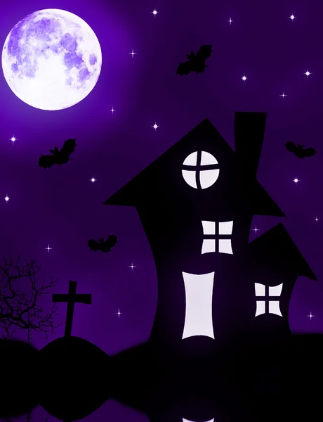 stock image Haunted house bats and full moon