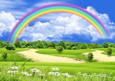 Rainbow in the blue sky clipart