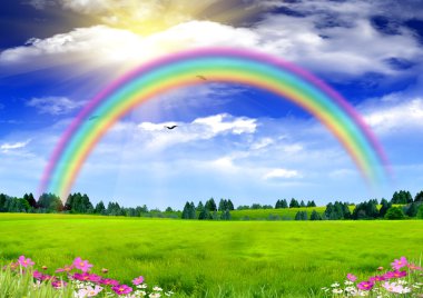 Rainbow in the blue sky clipart