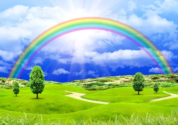 Regenboog in de blauwe lucht — Stockfoto