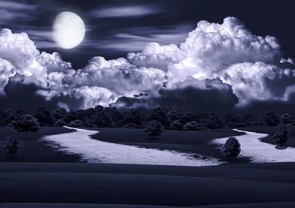 Blå natt med månen — Stockfoto