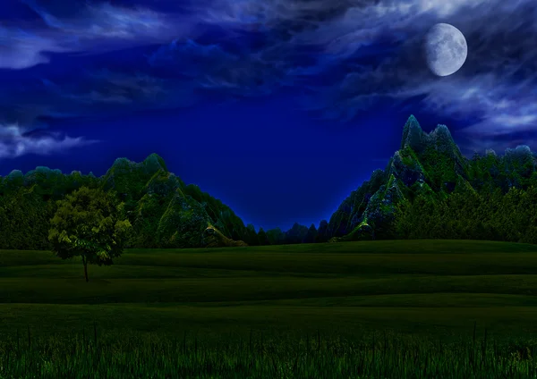 Blaue Nacht mit Mond — Stockfoto