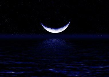 Half of moon reflected in water clipart