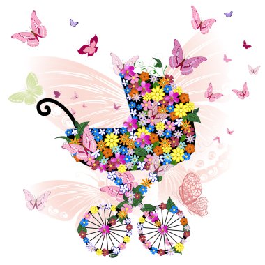 Stroller of flowers and butterflies