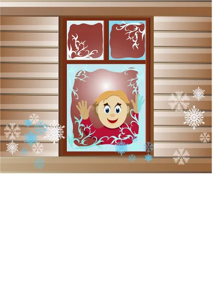 The boy at a winter window — Stock Vector