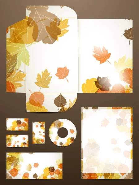 秋季文具套装秋天抽象名片 cd 磁盘办公室访问 — 图库矢量图片