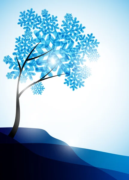 Fondo de invierno, un árbol en la nieve — Vector de stock