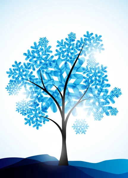 Υπόβαθρο του χειμώνα, ένα δέντρο στο χιόνι — Διανυσματικό Αρχείο