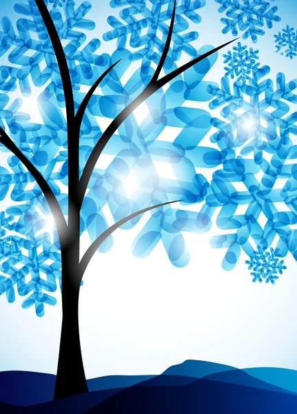 Sfondo invernale, un albero nella neve — Vettoriale Stock