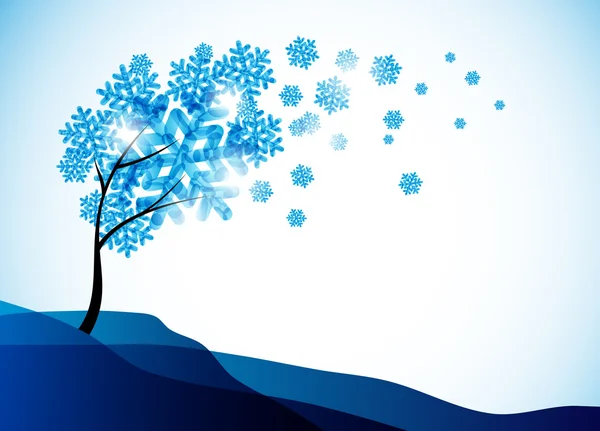 冬の背景、雪の中のツリー — ストックベクタ