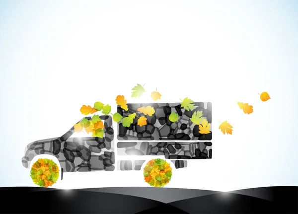 Автомобіль осінь ідея екологічного листя подорожі екологічна вантажівка — стоковий вектор