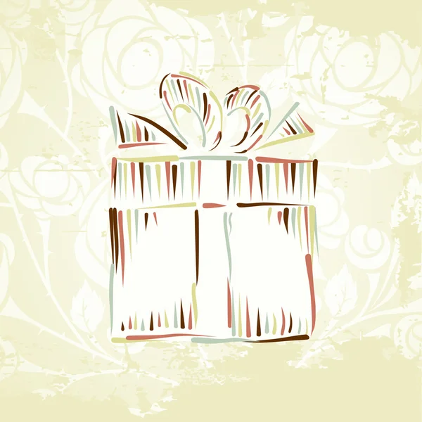 Gift christmas box kaart viering gelukkig nieuw jaar verjaardag lint aanwezig — Stockvector