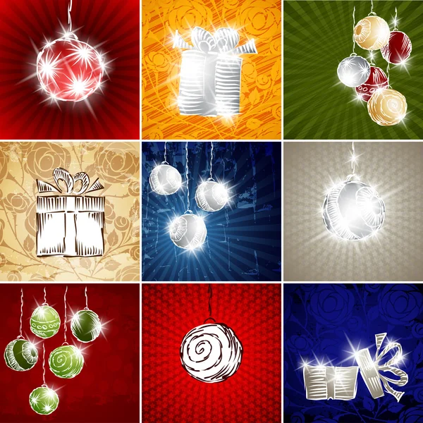 Collection Noël carte jouet boîte cadeau vacances joyeux nouvel an ensemble de Noël — Image vectorielle