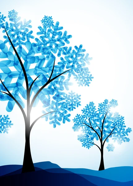 Fond hivernal, un arbre dans la neige — Image vectorielle