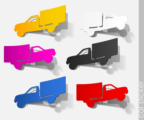 Camión autoadhesivo coche realista transporte automático sombra objeto papel signo — Vector de stock