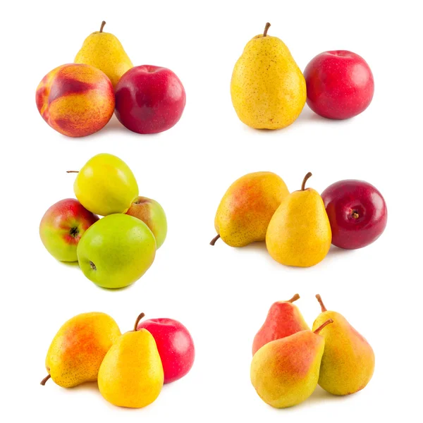 Zestaw owoców jabłka i gruszki na białym tle. — Zdjęcie stockowe