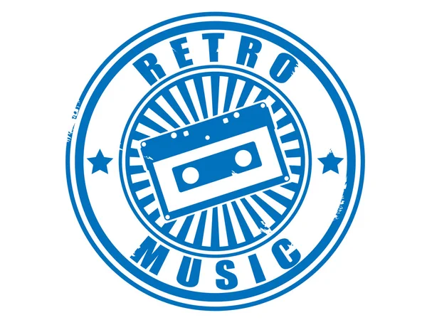 Stempel audiocassette retro muziek. — Stockvector