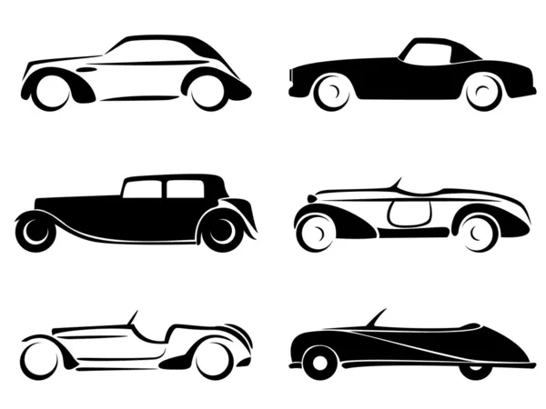 Old cars silhouettes set vector. — Stock Vector