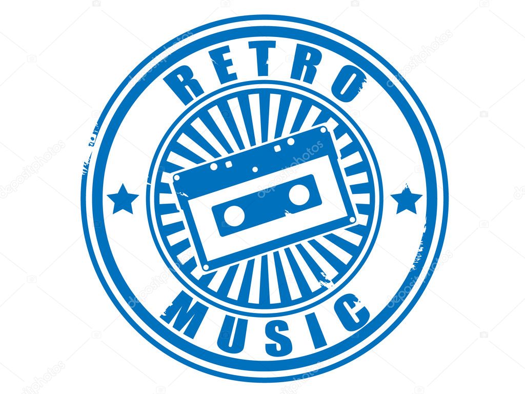 Stamp audiocassette retro music.