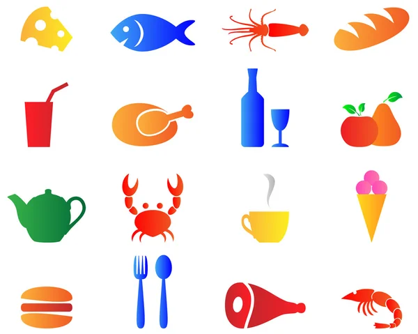 Установить яркий цвет пищевых иконок векторл . — стоковый вектор