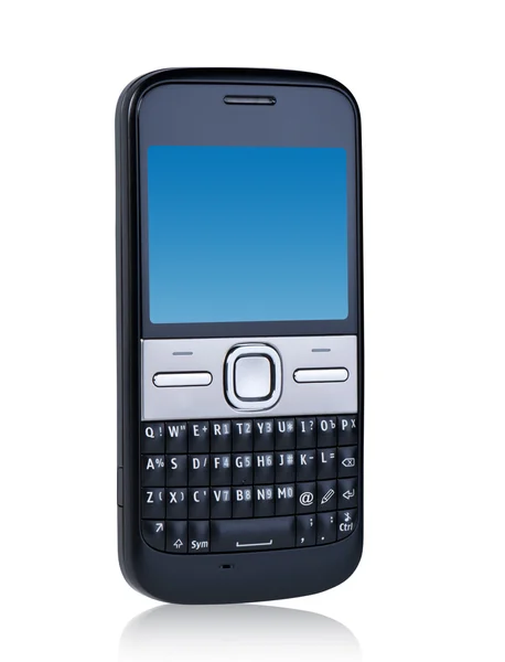 Mobilní telefon na bílém pozadí s odleskem. — Stock fotografie