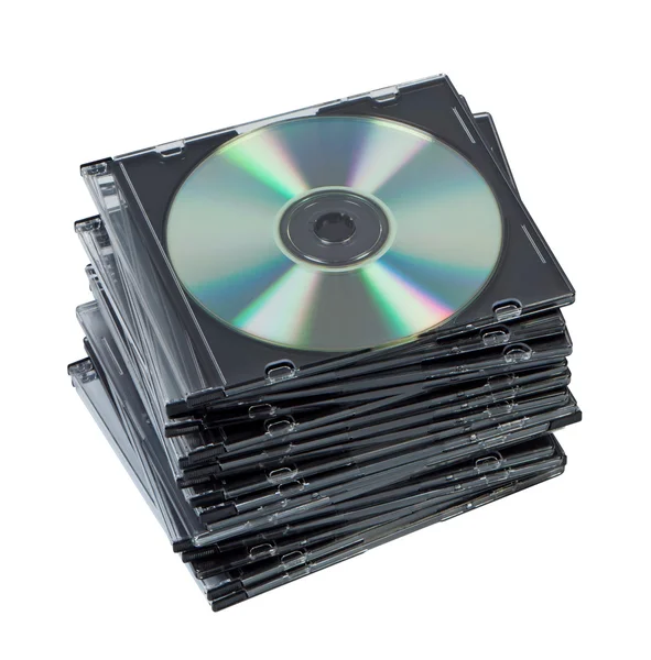 Pila dischi CD in scatola isolata . — Foto Stock