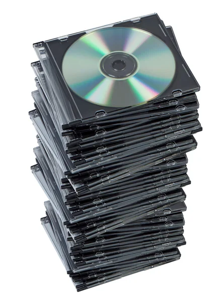 Stack CD discs in box isolated. — Stock Photo, Image