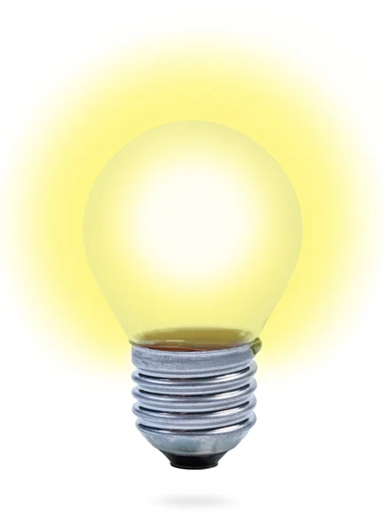 Light bulb with yellow light on white background. — Stock Photo, Image
