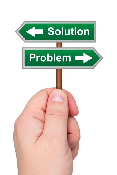 Waymark arrows solution problem in hand isolated. — Stock Photo, Image