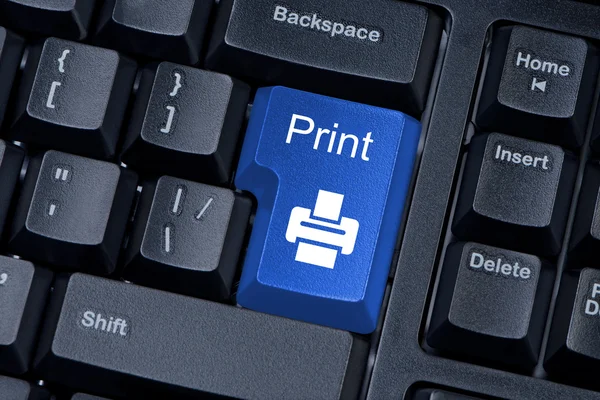 Imprimir botão azul teclado do computador conceito internet . — Fotografia de Stock