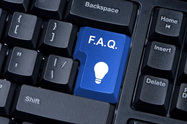 F.A.Q. blue button computer keyboard internet concept. — Stockfoto