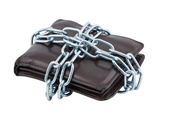 Wallet in chains isolated on white background. — Zdjęcie stockowe