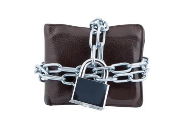 Wallet in chains closed padlock isolated on white background. clipart