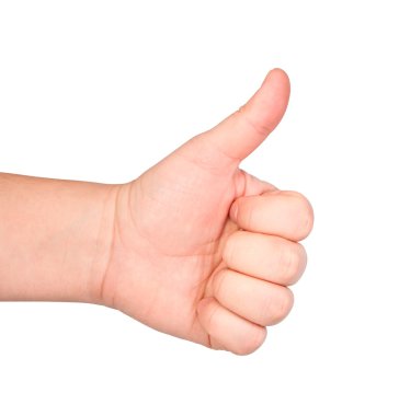 Men's hand doing thumbs up isolated on white background. clipart