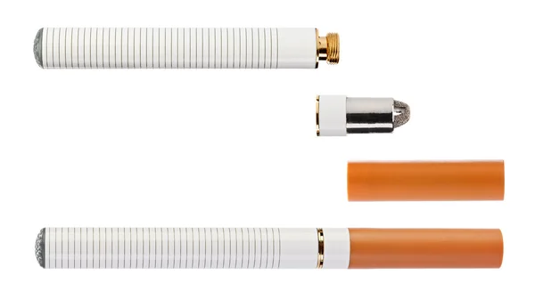 Elektronische Zigarette mit isolierten Teilen auf einem weißen — Stockfoto