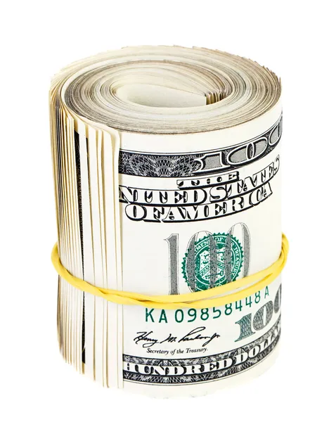 10 thousand US dollars rolled up bundle on white background — Stock Photo, Image