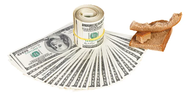 经济危机的美国美元货币概念照片与面包 c — 图库照片