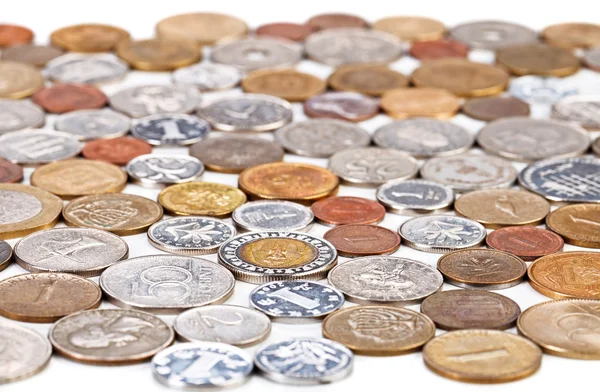 Vele verschillende munten collectie, monetaire concept achtergrond — Stockfoto