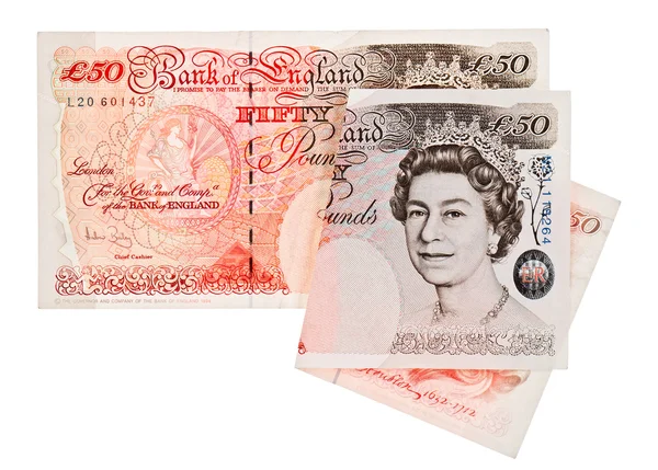 50 pound sterling banka dikkat, üzerinde beyaz izole — Stok fotoğraf