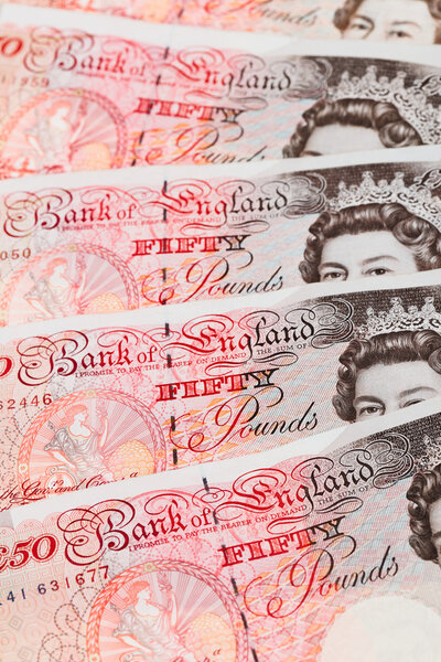 50 фунтов стерлингов банкноты крупным планом зрения бизнес-фон
