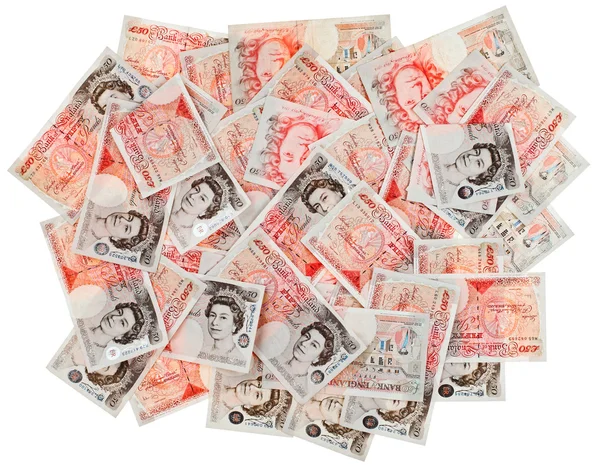 Veel 50 pond sterling bankbiljetten zakelijke achtergrond, geïsoleerd — Stockfoto