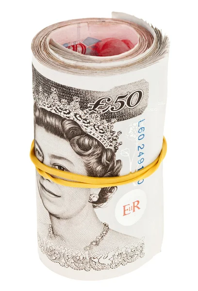 Pond sterling samengevouwen bankbiljetten, geïsoleerd op wit — Stockfoto
