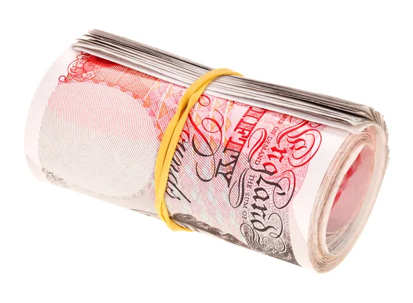 Libra esterlina rolou notas bancárias, isolado em branco — Fotografia de Stock