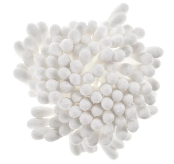 De nombreux écouvillonnages d'oreilles de coton en bouquet, isolés sur blanc — Photo