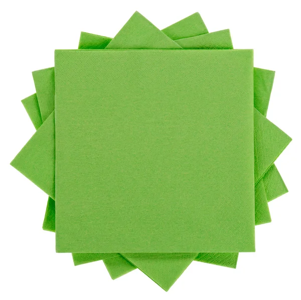 Green square paper serviette (tissue), isolated on white — Stock Photo, Image