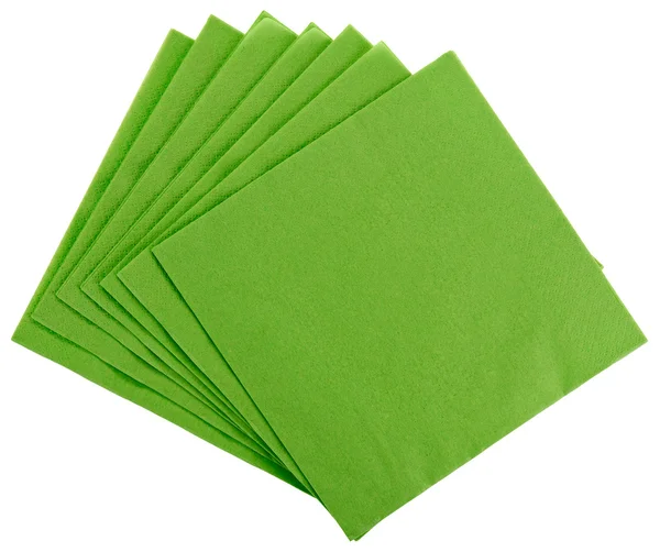 Serviette di carta quadrata verde (tessuto), isolate su carta bianca — Foto Stock