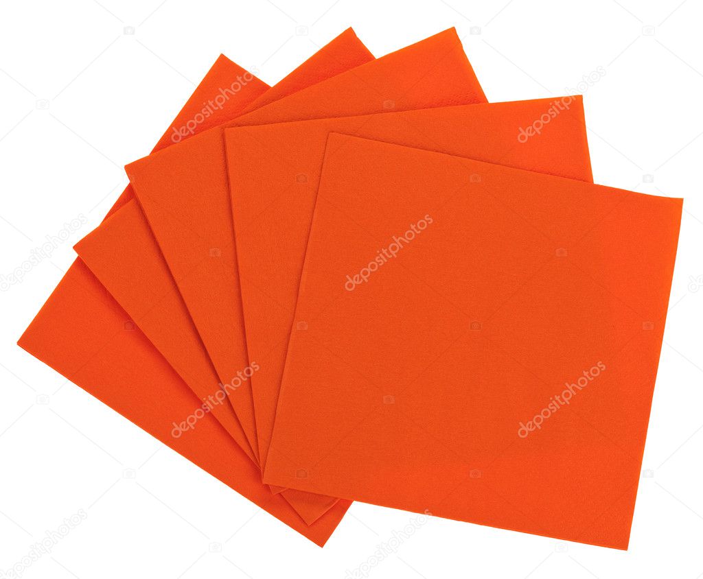 Orange square paper serviette (tissue), isolated on white